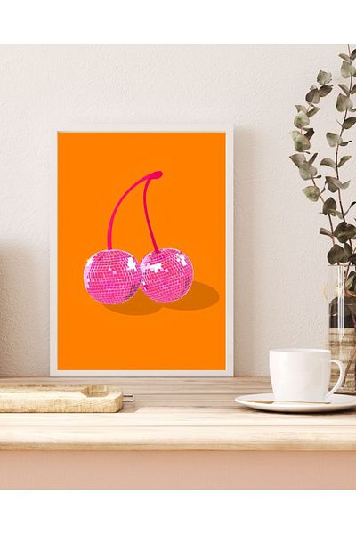 Arthopia Disco Cherry Orange Pinky Pinterest Πίνακας καλλιτεχνικού σχεδιασμού με κορνίζα