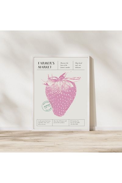 Arthopia Pinterest Strawberry - Πίνακας υψηλής ποιότητας σχεδίου με κορνίζα με αφίσα φράουλα