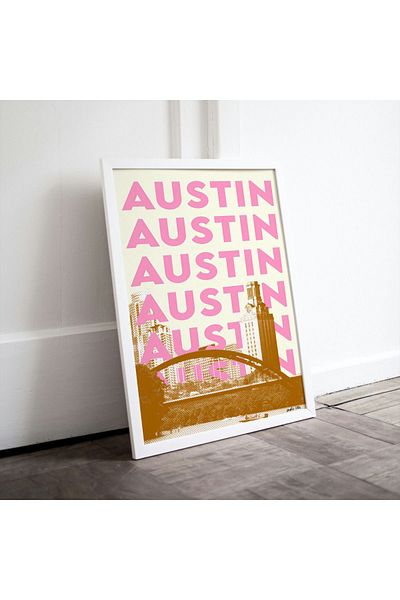Arthopia Austin Pink City Cities Pinterest Αφίσα με κορνίζα Υψηλής ποιότητας διακοσμητικό σχέδιο ζωγραφικής