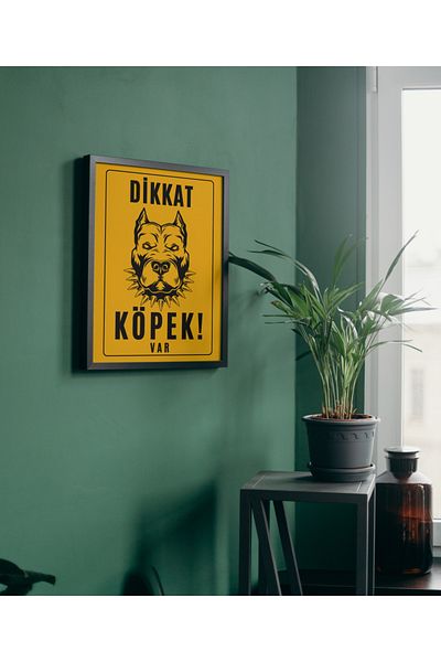 Arthopia Προσοχή Υπάρχει σκύλος Pitbull Yellow Sheet Signage Αφίσα με κορνίζα Υψηλής ποιότητας διακοσμητικό σχέδιο ζωγραφικής