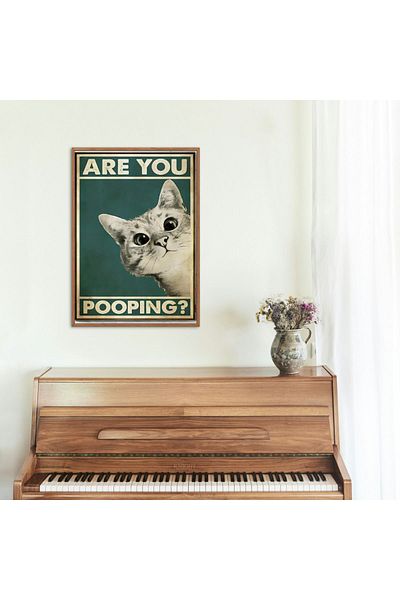 Arthopia Are You Pooping Λευκή τουαλέτα γάτας Μπάνιο χωρίς πλαίσιο Αφίσα ζωγραφικής τοίχου υψηλής ποιότητας