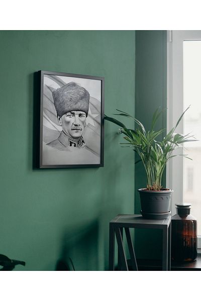 Arthopia Μουσταφά Καμάλ Ατατούρκ Μολύβι Διακοσμητική Αφίσα Πλαισιωμένη Υψηλής Ποιότητας Σχεδιασμός Ζωγραφική