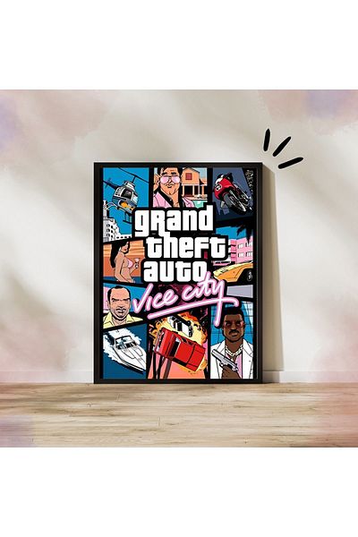 Arthopia GTA Vice City Πίνακας υψηλής ποιότητας σχεδίου με κορνίζα αφίσας