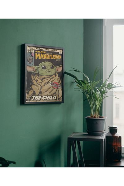 Arthopia Vintage Pinterest Star Wars Mandolorian Baby Yoda Πίνακας υψηλής ποιότητας σχεδίου με κορνίζα