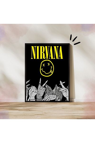 Arthopia Πανό με λογότυπο Nirvana Πίνακας σχεδίασης υψηλής ποιότητας με κορνίζα Pinterest