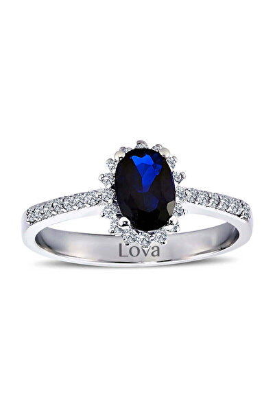 Lova Pırlantalı Oval Safir Anturaj Yüzük - 1040087