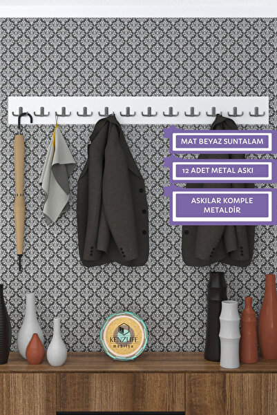 Kenzlife Askılık Tokadi Mat Beyaz Renk Suntalam 12 Adet Metal Krom Renk Portmanto