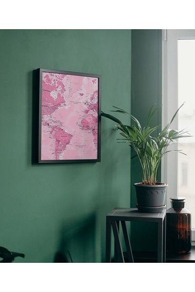 Arthopia Ροζ Μερικός Παγκόσμιος Χάρτης Pinterest Αφίσα με κορνίζα Υψηλής ποιότητας Διακοσμητικό Σχέδιο Πίνακας