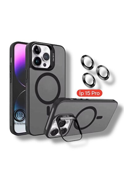Apple Iphone 15 Pro Compatible Matte Series Stand Cover Magsafe Case +Lens Protection .