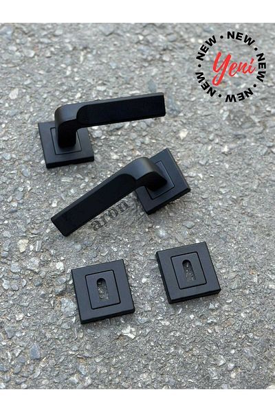 Sofuoğlu Dikmen Model Stainless Steel Matte Black Square Rosette Room Door Handle (1 Set)