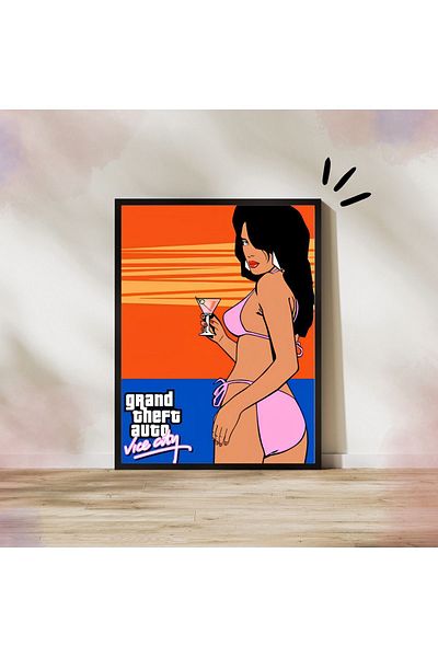 Arthopia Αφίσα GTA Vice City Sunset με κορνίζα υψηλής ποιότητας σχεδίασης