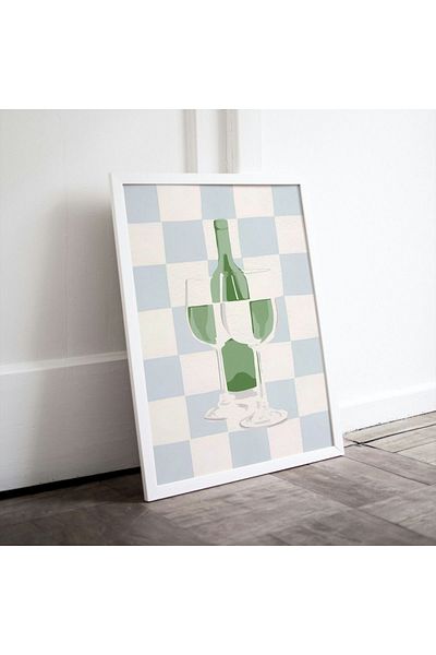 Arthopia Vine Pastel Πράσινο Ποτήρι κρασιού Pinterest Πλαίσιο αφίσας Υψηλής ποιότητας ζωγραφική σχεδίου