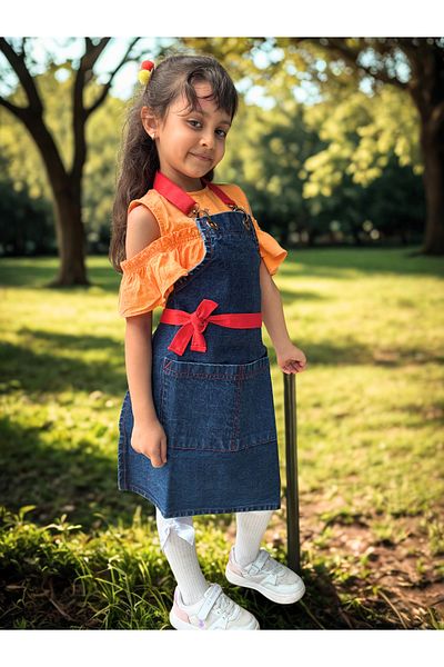 Monki Haus Denim Jeans Children's Apron Kitchen Painting Hobby School Activity Apron Girls and Boys Children