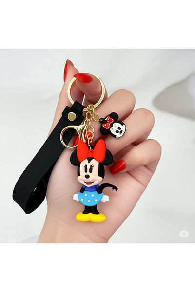 EFAYNU Cute Red Ribbon Figure Keychain – Black Bag Accessory
