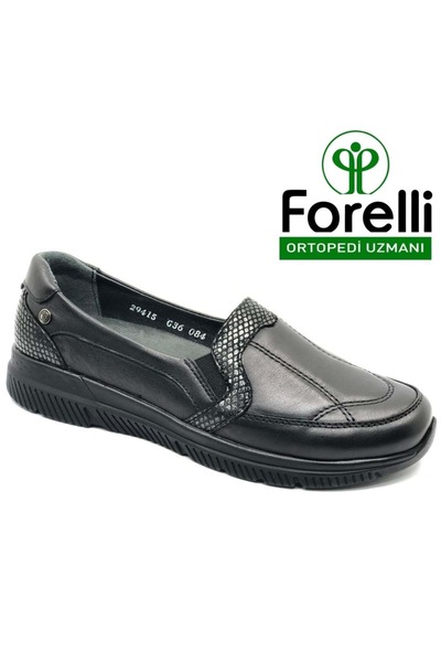 Forelli Dilmen Genuine Leather Orthopedic Comfort Women's Casual Shoes Black