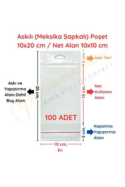CarpCorn 10x20 Cm (KAPALI HALİ 10X10 CM) 100 Adet - Askılı Yapışkanlı Poşet - Meksika Şapkalı Poşet