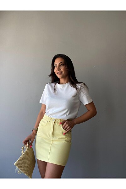SHUR BOUTİQUE Sarı Renk Denim Mini Etek