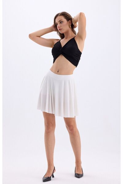 Warasiva White Flounce Elastic Waist Women's Skirt - Flared with Shorts