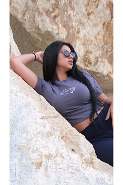 EsoesTienda Kadın Dar Kesim Yumuşak Dokulu Cherry Baskılı Crop Tişört