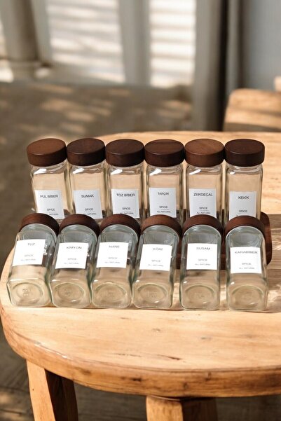 Mirilliahome طقم رف توابل زجاجي 12 قطعة مع غطاء أكاسيا