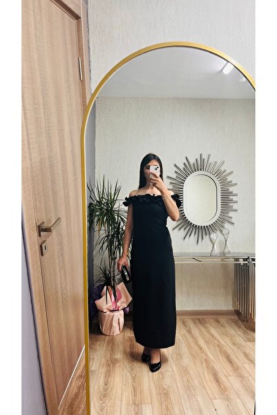 Butik Omuzları Güpürlü Elbise