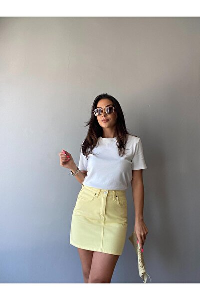 SHUR BOUTİQUE Sarı Renk Denim Mini Etek