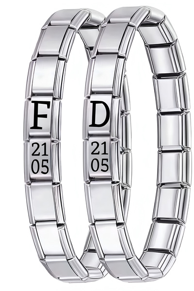 Vamoria Harf ve Tarihli Kişiye Özel İtalyan Charm Çelik Çift Bilekliği