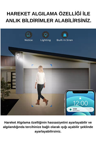 Smith Ip Kamera 1080p Hareket Sensörlü Takip 4x Zoom Ip66 Su Geçirmez Ev Ofis Wifi Güvenlik Kamerası