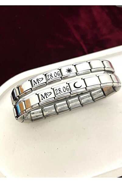 Vamoria Harfli Güneş Ay Italyan Charm Çelik Çift Bilekliği