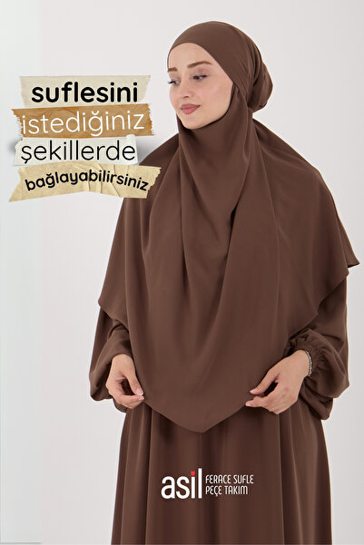 ASİLNUR Asil Ferace Sufle Peçe Takım Camel