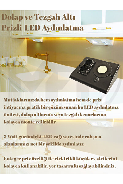 Masfitech Prizli Dolap Altı LED Aydınlatma 3W Beyaz Işık – Mutfak Tezgah Altı Şık ve Kullanışlı Çözüm