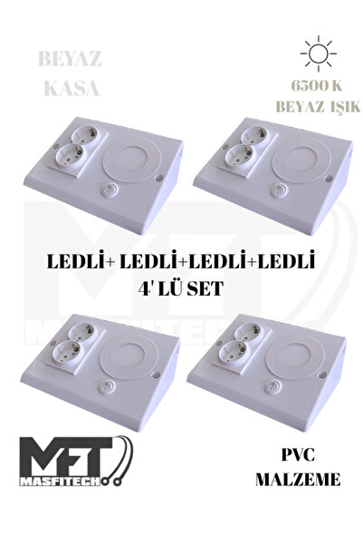Masfitech Dolap & Tezgah Altı Prizli Aydınlatma 3 Watt (BEYAZ İŞIK) 4 Adet