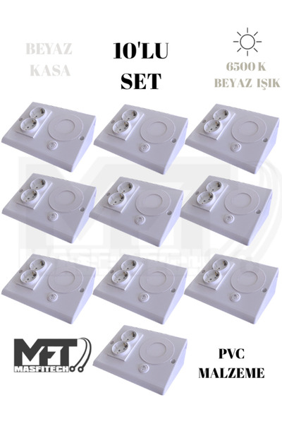Masfitech Dolap & Tezgah Altı Prizli Aydınlatma 3 Watt (BEYAZ İŞIK) 10 Adet