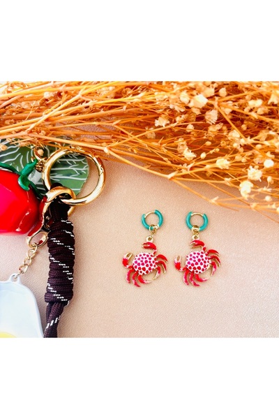 Markiz Takı Kırmızı Yengeç Küpe