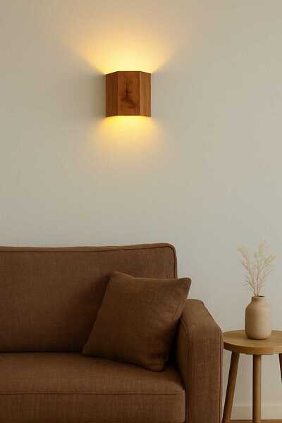 Aysem Wood Duvar Apliği Yansıtma Tasarımlı Çift Yönlü Ahşap Salon Hol Cafe Otel Duvar Apliği