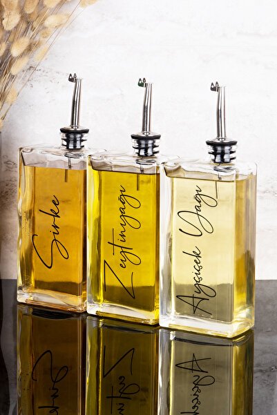 Dolkin Home 3'lü 500 ml Yağdanlık Gümüş Kapak Cam Yağdanlık Zeytinyağı Ayçiçe...