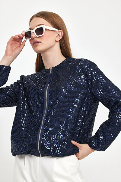 VİOLETTE Payetli Bomber Lacivert Ceket