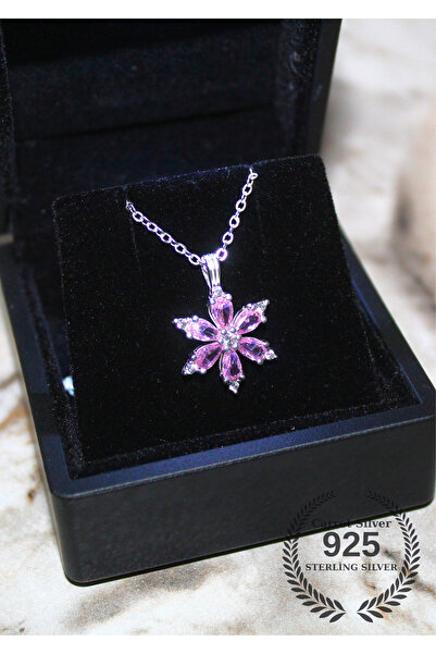 carrot silver 925 Ayar Gümüş Pembe Taşlı Kamelya Çiçeği Kolye-Hediye Paketli-...