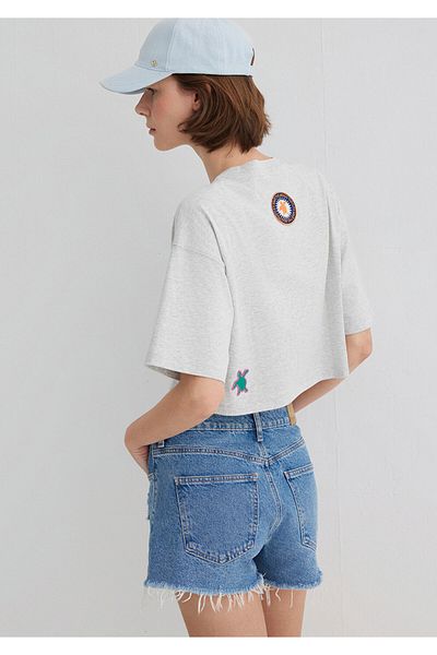 Mavi Indigo Turtles Printed Gray T-Shirt Crop / Short Cut 1613533-87033