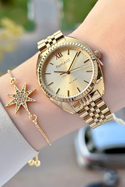 Ferrucci Gold Renk Kadın Kol Saati ve Bileklik