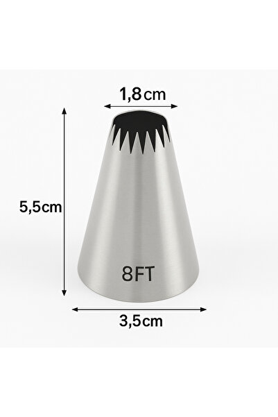 Kitchenify Krema Sıkma Torbası Ucu Paslanmaz Çelik 8FT Büyük Boy, Krema Duyu, Şanti Torbası Ucu,