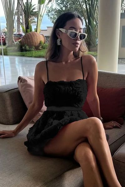 FASHION COCKTAIL Φόρεμα κοκτέιλ για πάρτι Tutu Princess με ανάγλυφο λουλούδι από ύφασμα με λεπτό λουράκι με φερμουάρ