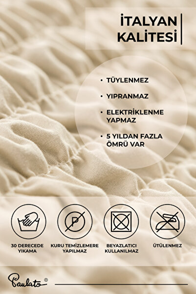 Paulato Lastikli Esnek Ve Yıkanabilir Sağ Çıkıntılı Koltuk Örtüsü Çekyat Kanepe Kılıfı - Vanilya