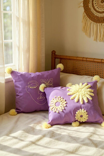 Zuviel Deco Handmade Lila 2'li Punch Kırlent Seti