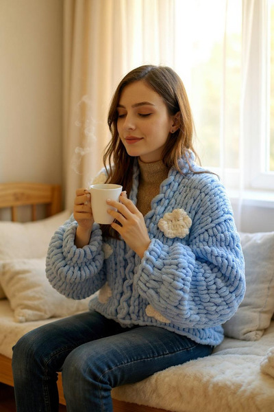 Zuviel Deco Handmade El yapımı Chunky Bulut temalı polar hırka