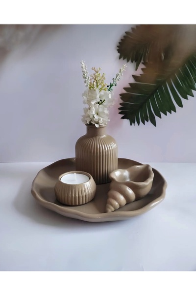 Bautinq Store Dekoratif El Yapımı Kahverengi Renk Obje Seti Pampas Vazosu,den...