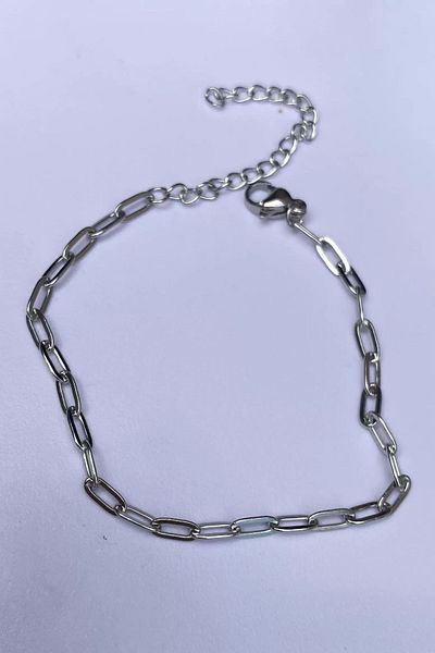 TAYEM Steel Bracelet, Silver Color Chain Detail, Silver Paperclip Model Steel Bracelet (Unisex)