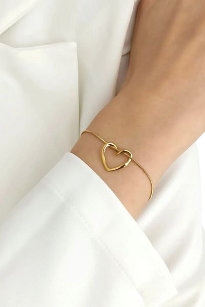 TAYEM Heart Bracelet, Gold Color Steel Pinterest Bracelet, Gold Snake Chain Bracelet with Heart Figure