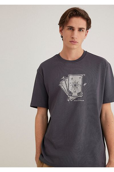 Mavi Printed Anthracite T-Shirt Loose Fit / Loose Relaxed Cut 0612458 -80955