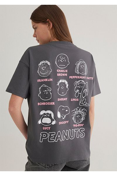 Mavi Peanuts Printed Anthracite T-Shirt Loose Relaxed Fit (Loose Fit)